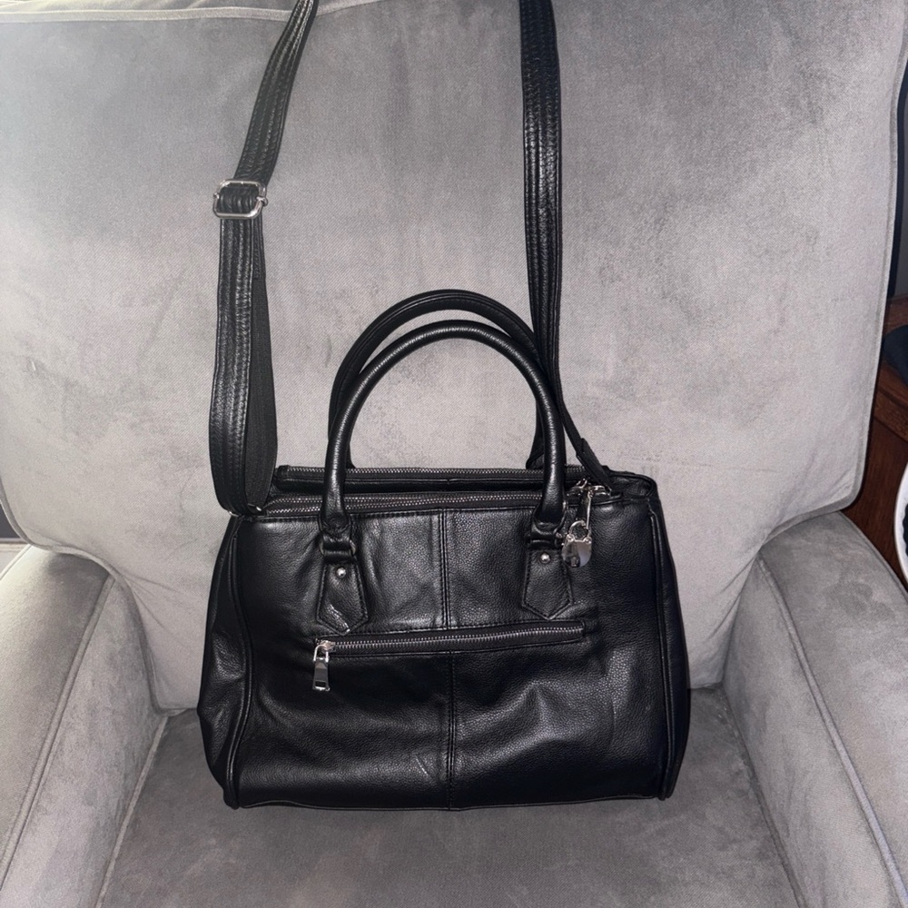 Elegant Roma Black Leather Carry and Conceal Handbag